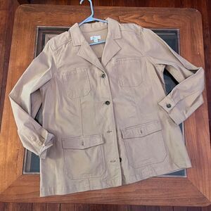NEW Denim & Company Large 4 Pocket Light Lite Jacket Dress Coat Metal Button TAN